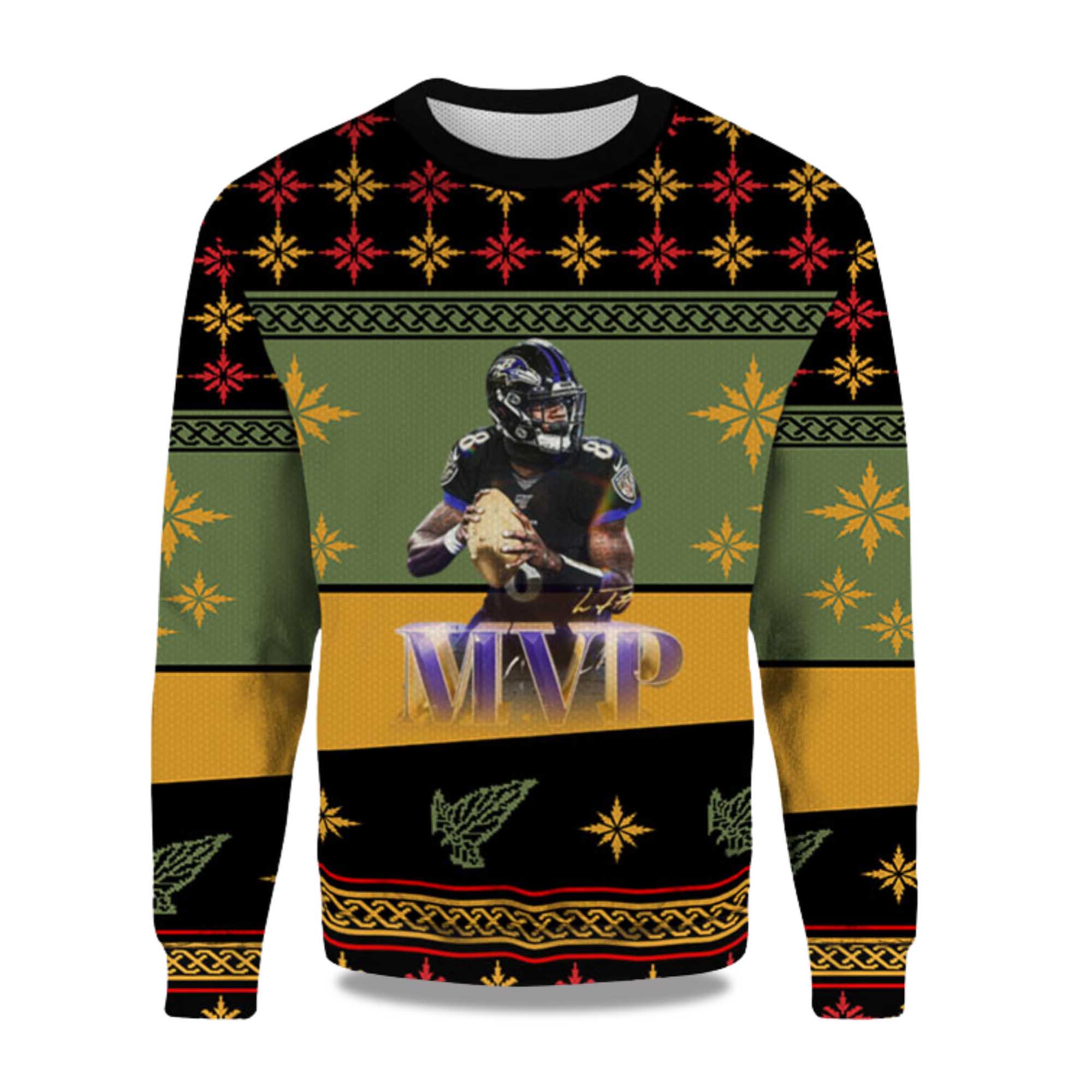 2025 MVP Lamar Jacksonâ€™s Ugly Christmas Sweater