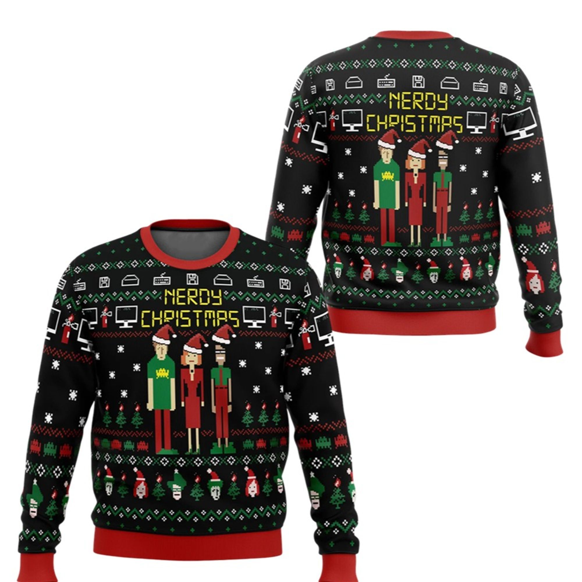 Alternative view of 2025 Nerdy Christmas The IT Crowd Ugly Christmas Sweater - Grishko.com
