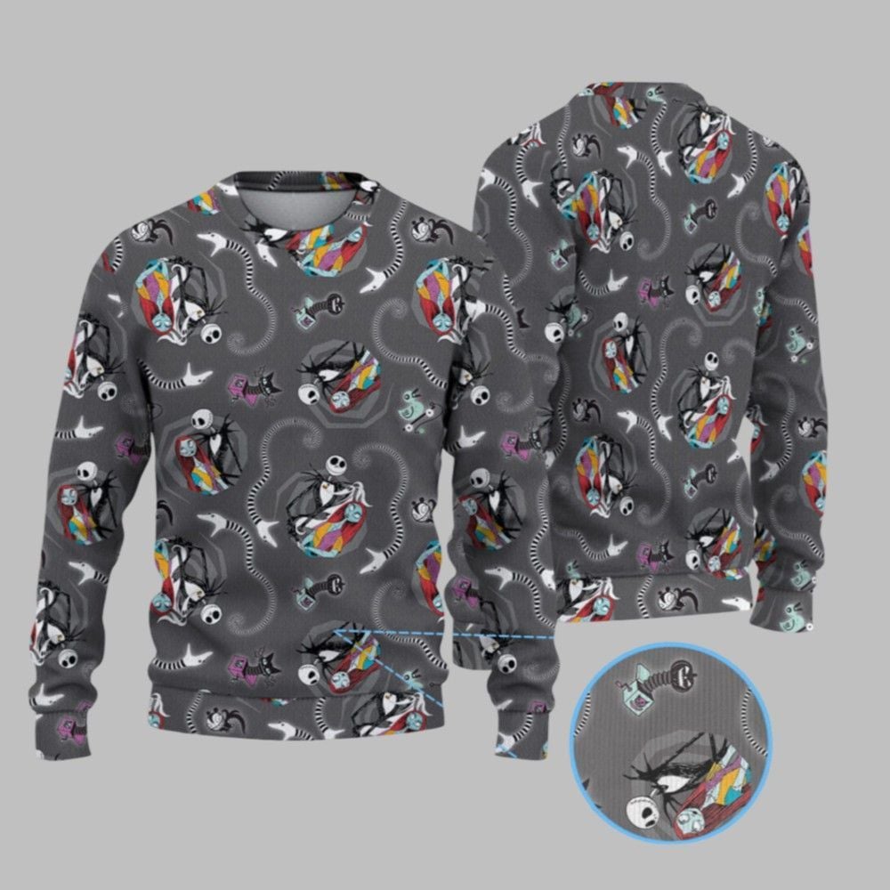 2025 Nightmare Before Christmas Jack and Sally Christmas Ugly Sweater - Grishko.com
