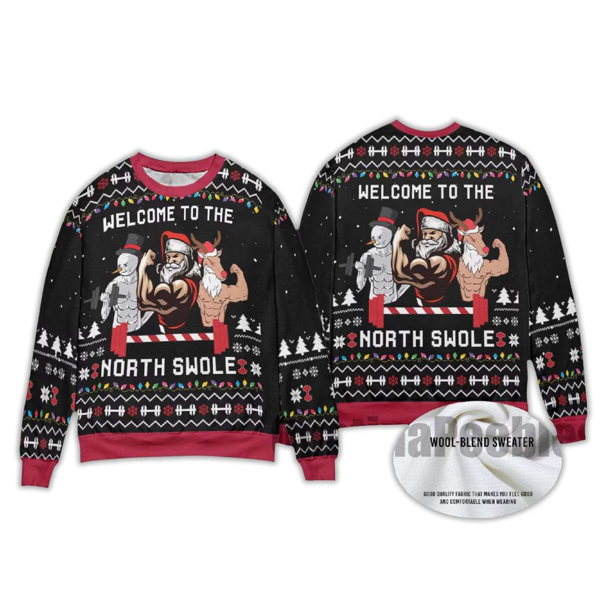 Alternative view of 2025 North Swole Santa Snowman Reindeer Ugly Sweater