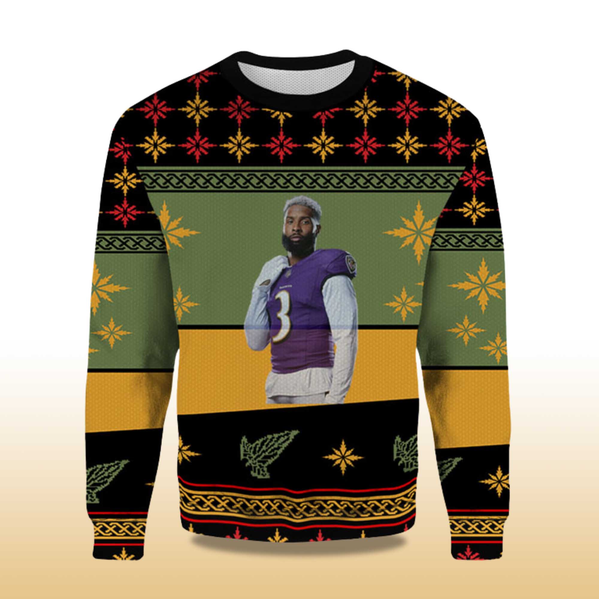 Alternative view of 2025 Odell Baltimore Ravens Ugly Christmas Sweater