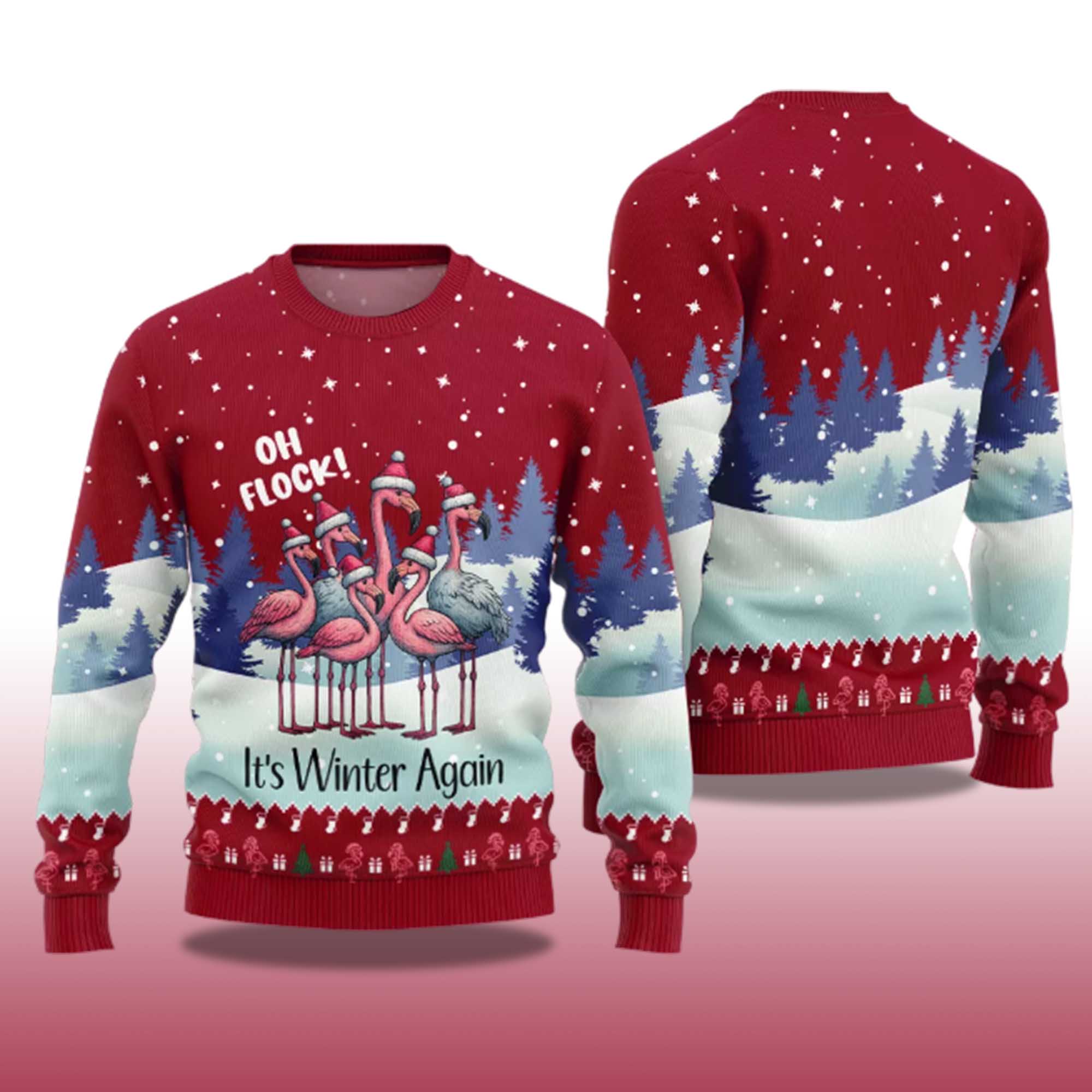 Alternative view of 2025 Oh Flock It's Winter Again Flamingo Ugly Christmas Sweater