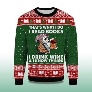 Alternative view of 2025 Owl That's What I Do I Read Books I Drink Wine and I Know Things Ugly Christmas Sweater
