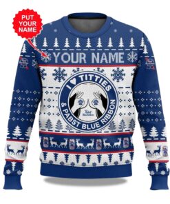 2025 Pabst Blue Ribbon Titties Christmas Ugly Sweater