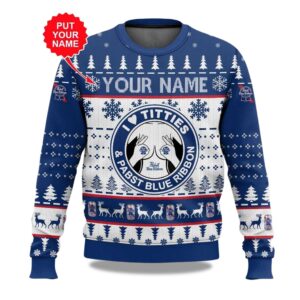 2025 Pabst Blue Ribbon Titties Christmas Ugly Sweater