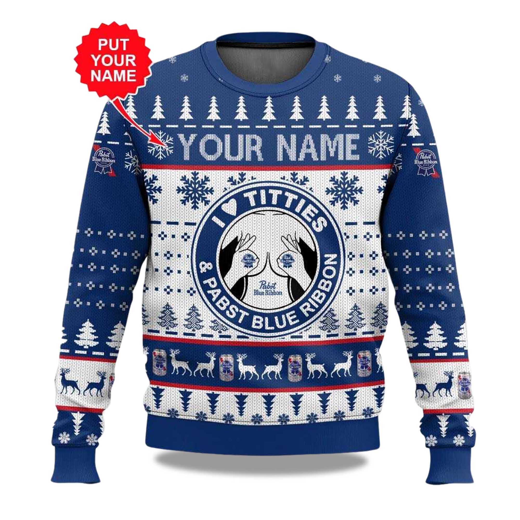 2025 Pabst Blue Ribbon Titties Christmas Ugly Sweater