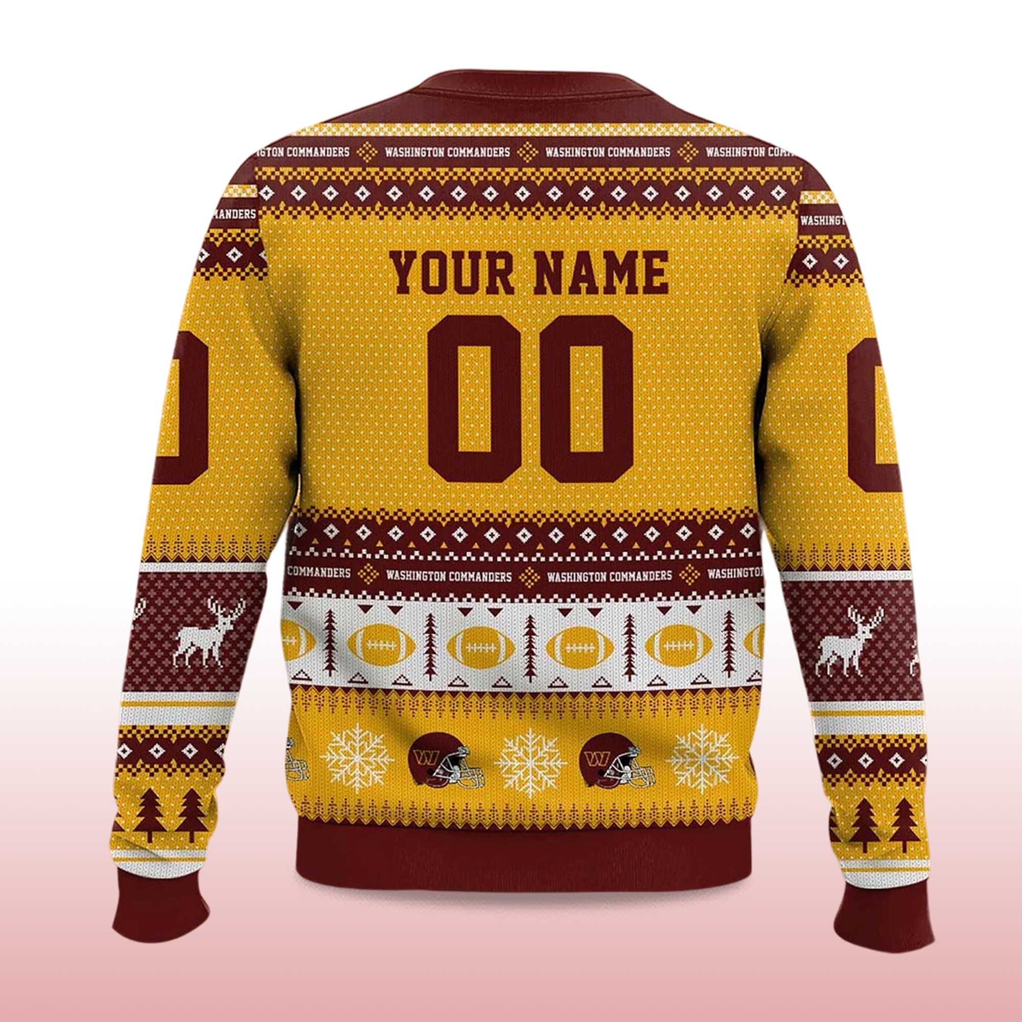 Alternative view of 2025 Personalized Commanders Football Ugly Christmas Sweater