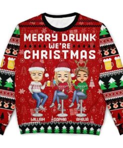 2025 Personalized Merry Drunk We're Christmas Ugly Christmas Sweater