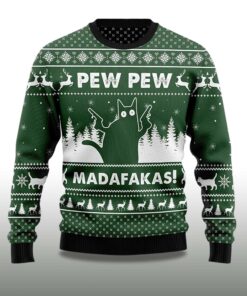 Alternative view of 2025 Pew Pew Madafakas Cat Ugly Christmas Sweater