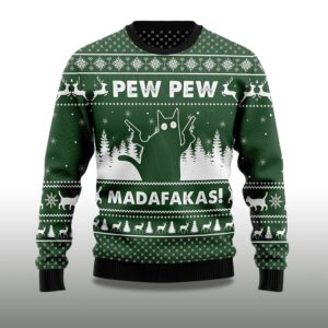 Alternative view of 2025 Pew Pew Madafakas Cat Ugly Christmas Sweater
