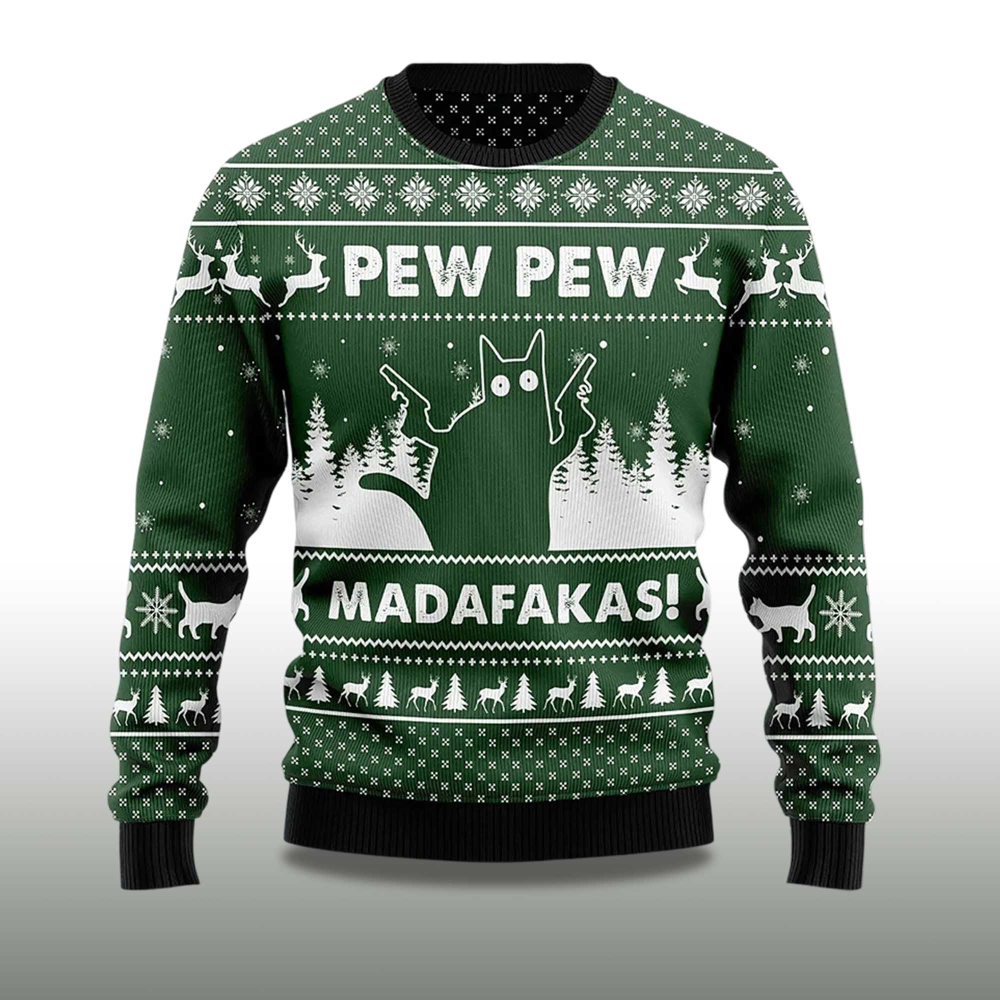 Alternative view of 2025 Pew Pew Madafakas Cat Ugly Christmas Sweater
