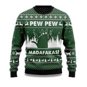 2025 Pew Pew Madafakas Cat Ugly Christmas Sweater