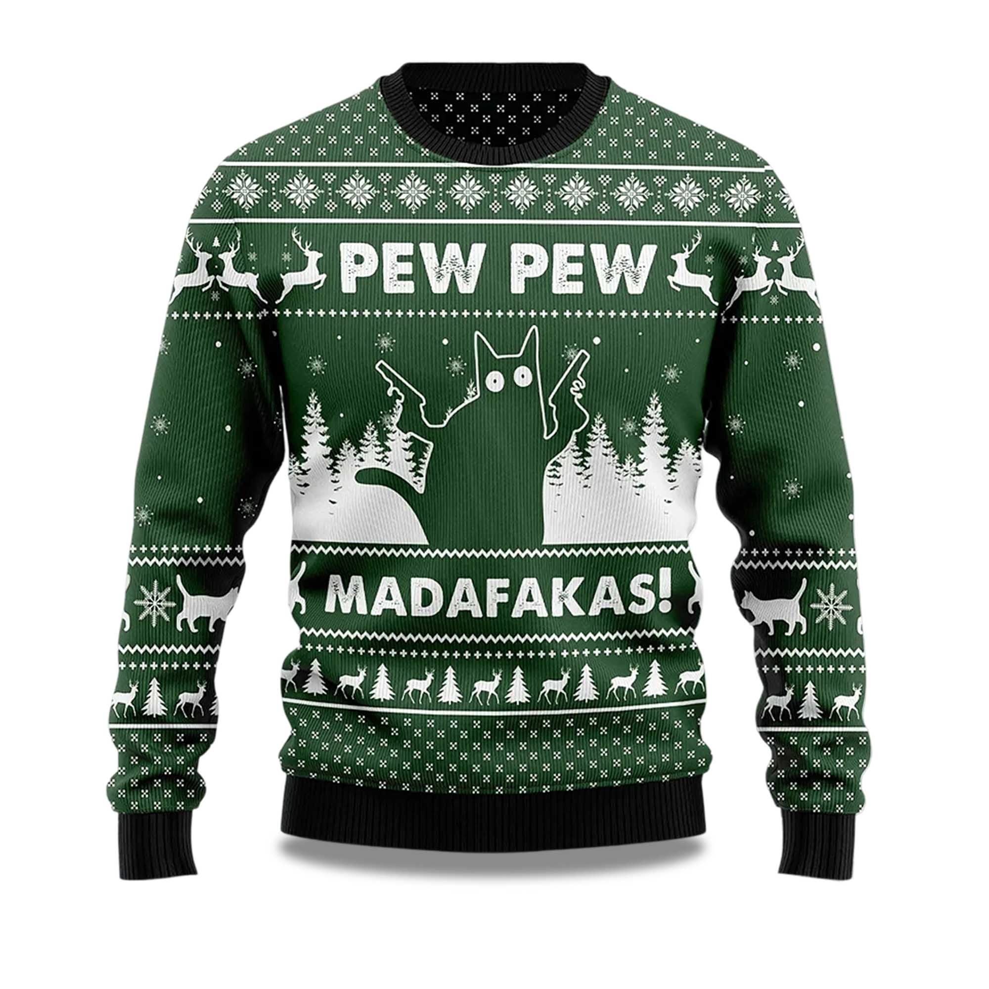 2025 Pew Pew Madafakas Cat Ugly Christmas Sweater