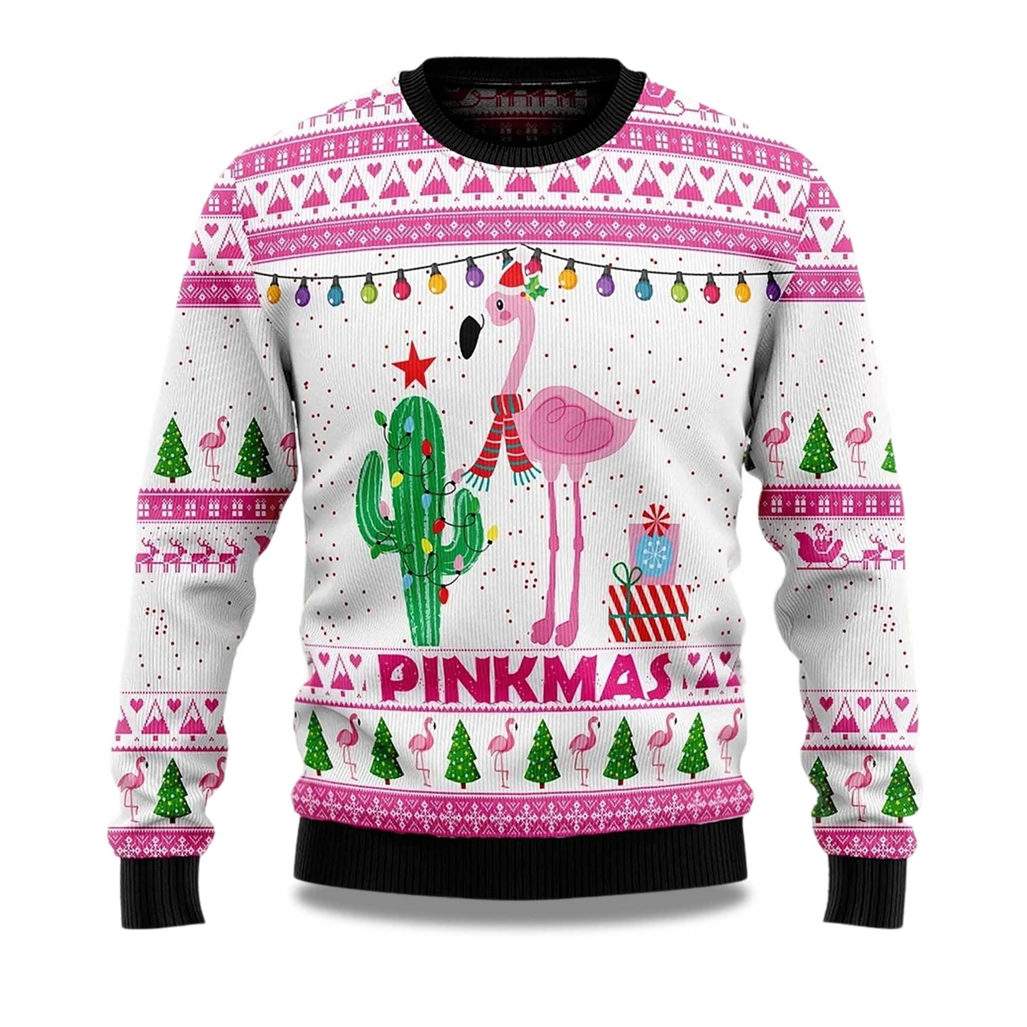 2025 Pinkmas Flamingo Christmas Ugly Sweater