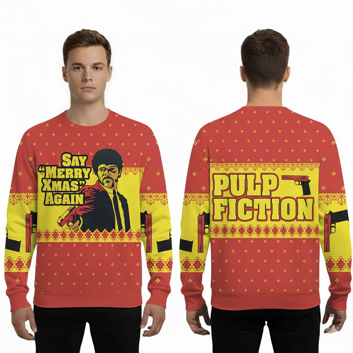 2025 Pulp Fiction Say Merry Xmas Again Christmas Ugly Sweater