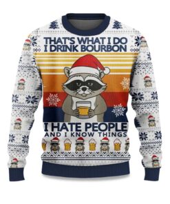 2025 Raccoon That's What I Do I Drink Bourbon Ugly Christmas Sweater