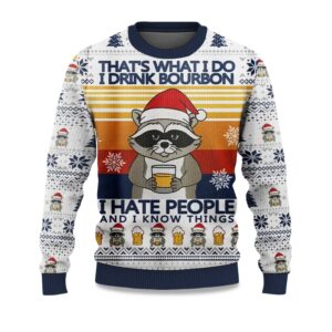 2025 Raccoon That's What I Do I Drink Bourbon Ugly Christmas Sweater