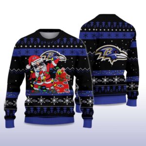 Alternative view of 2025 Ravens Santa Claus Ugly Christmas Sweater