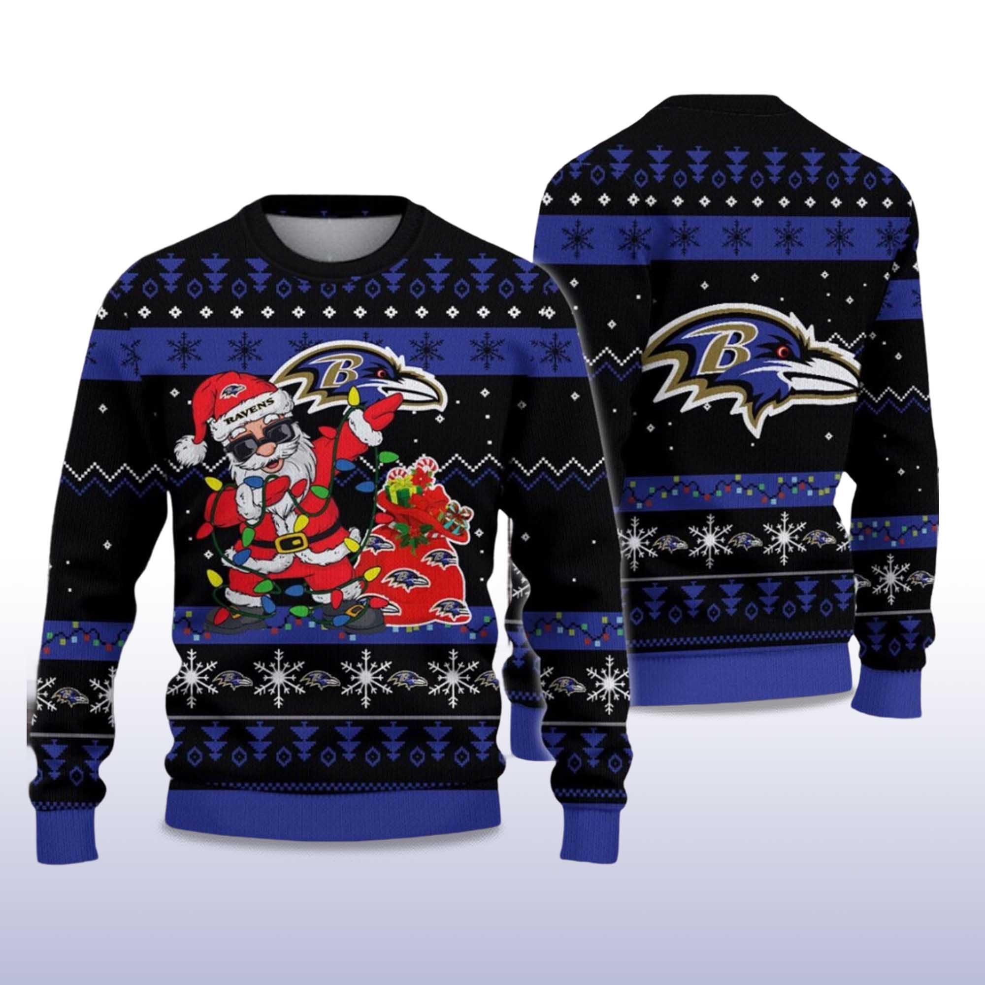 Alternative view of 2025 Ravens Santa Claus Ugly Christmas Sweater