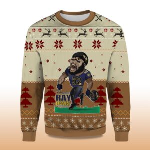 Alternative view of 2025 Ray Lewis Baltimore Ravens Ugly Christmas Sweater