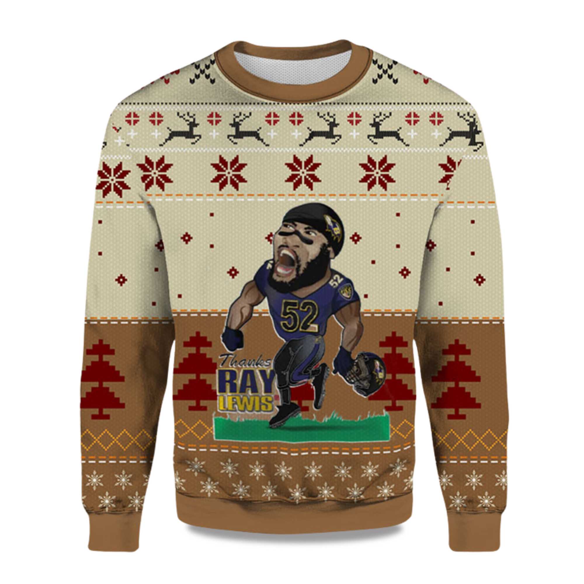 2025 Ray Lewis Baltimore Ravens Ugly Christmas Sweater