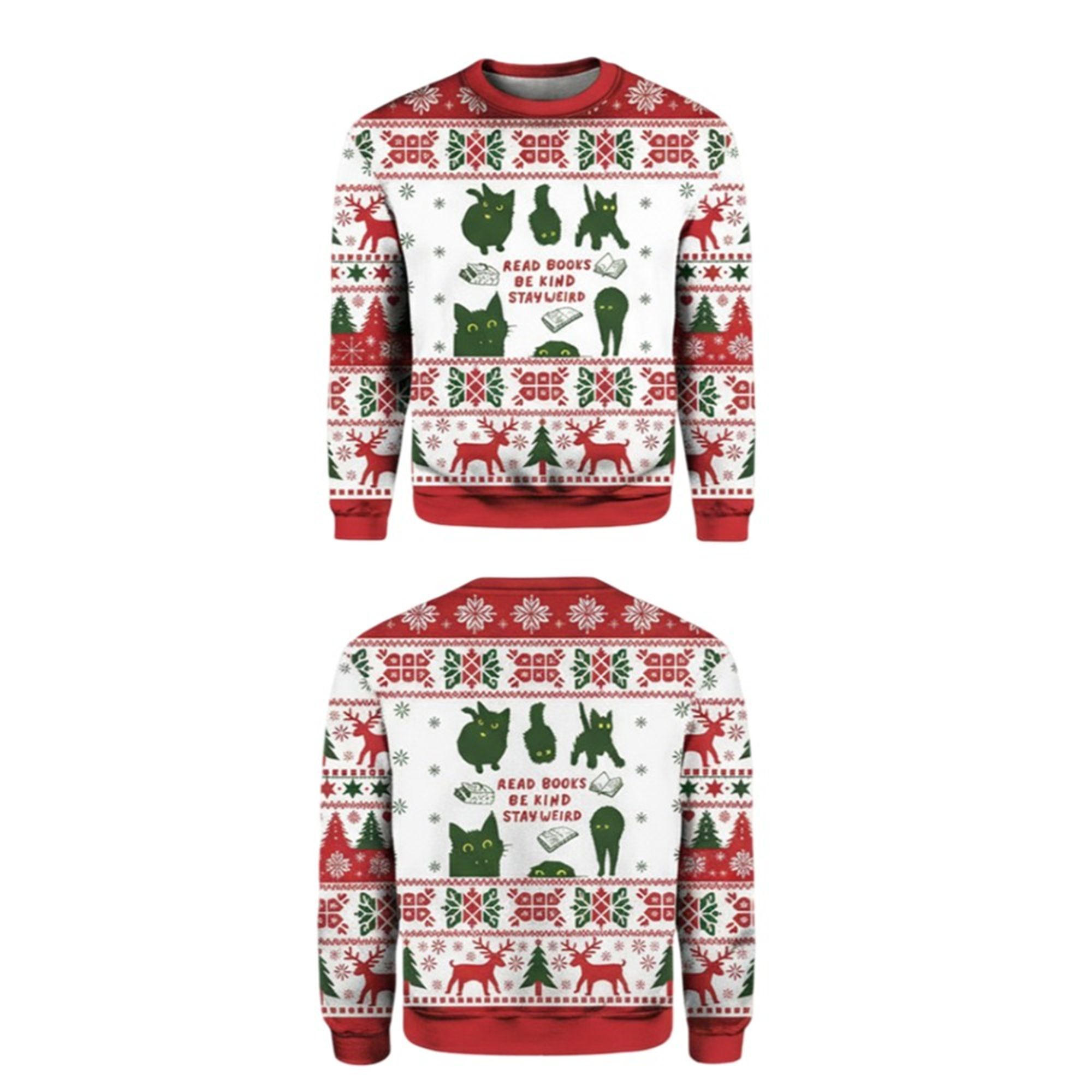2025 Read Books Be Kind Stay Weird Ugly Christmas Sweater - Grishko.com - Image 2