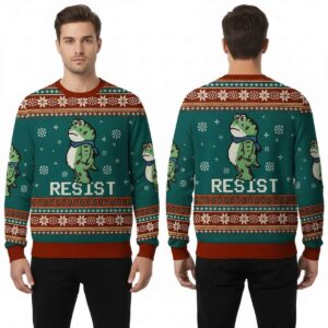 2025 Resist Frog Ugly Christmas Sweater