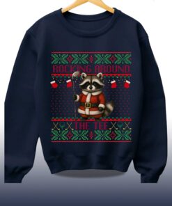 Alternative view of 2025 Rocking Around The Tee Hockey Racoon Ugly Christmas Sweater