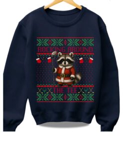 2025 Rocking Around The Tee Hockey Racoon Ugly Christmas Sweater