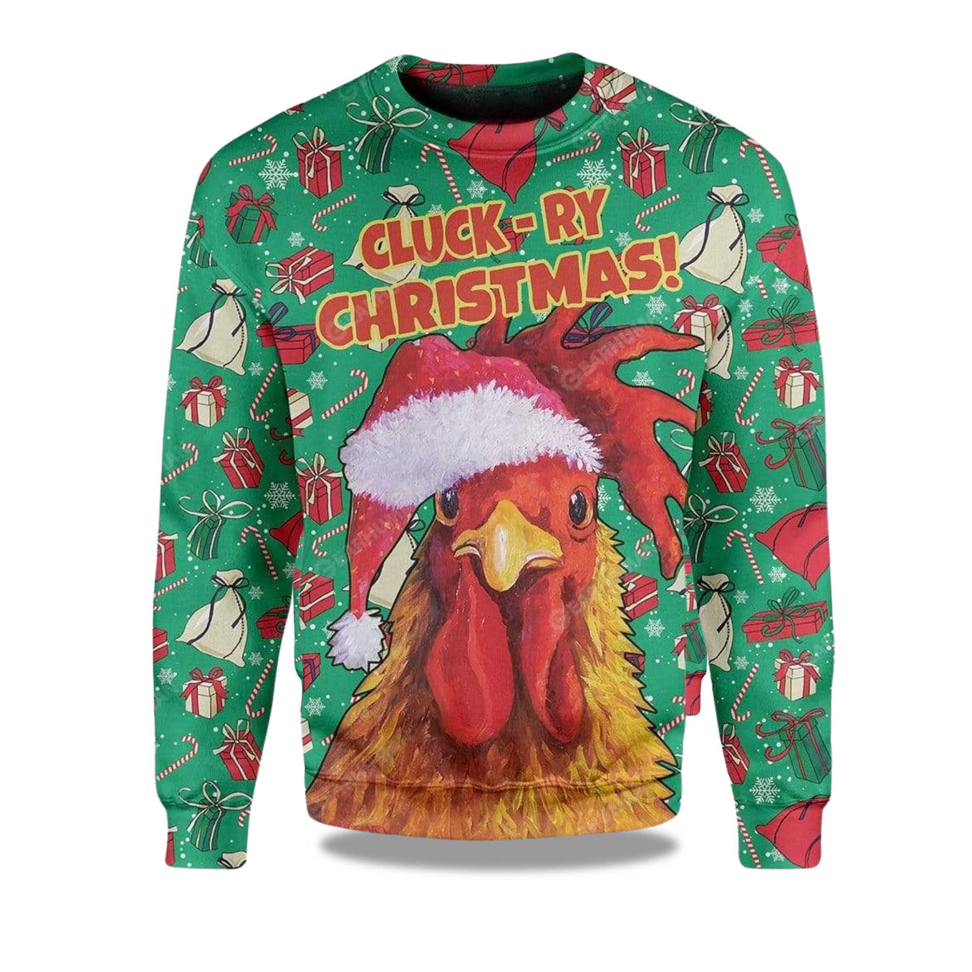 2025 Rooster Chicken Santa Christmas Ugly Sweater
