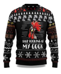 2025 Rooster Stop Looking at My Cock Christmas Sweater