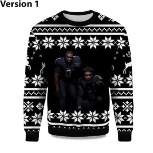 2025 Roquan Smith and Patrick Queen Ravens Ugly Christmas Sweater