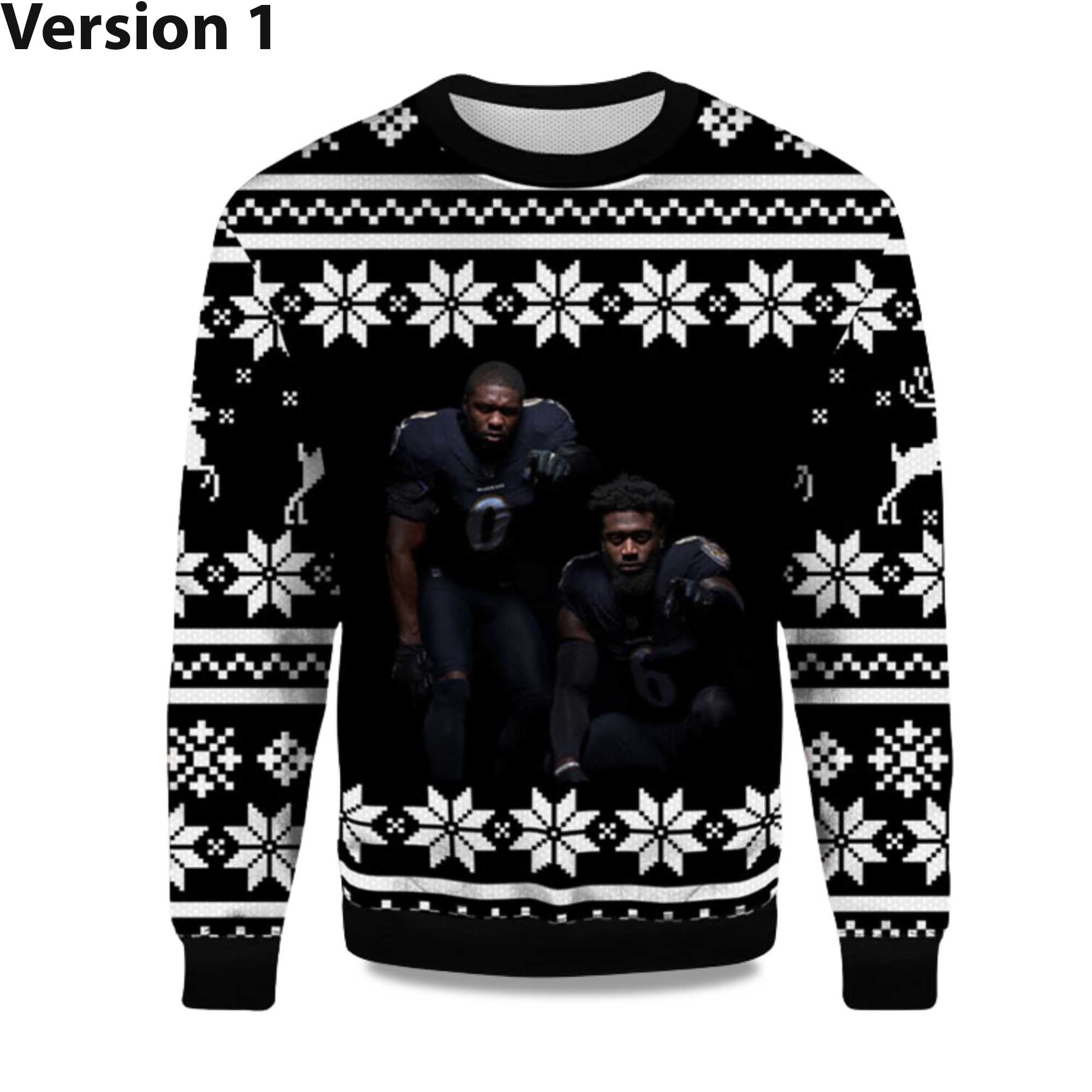 2025 Roquan Smith and Patrick Queen Ravens Ugly Christmas Sweater