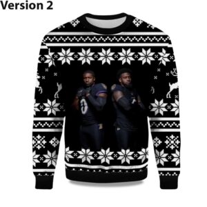 Alternative view of 2025 Roquan Smith and Patrick Queen Ravens Ugly Christmas Sweater