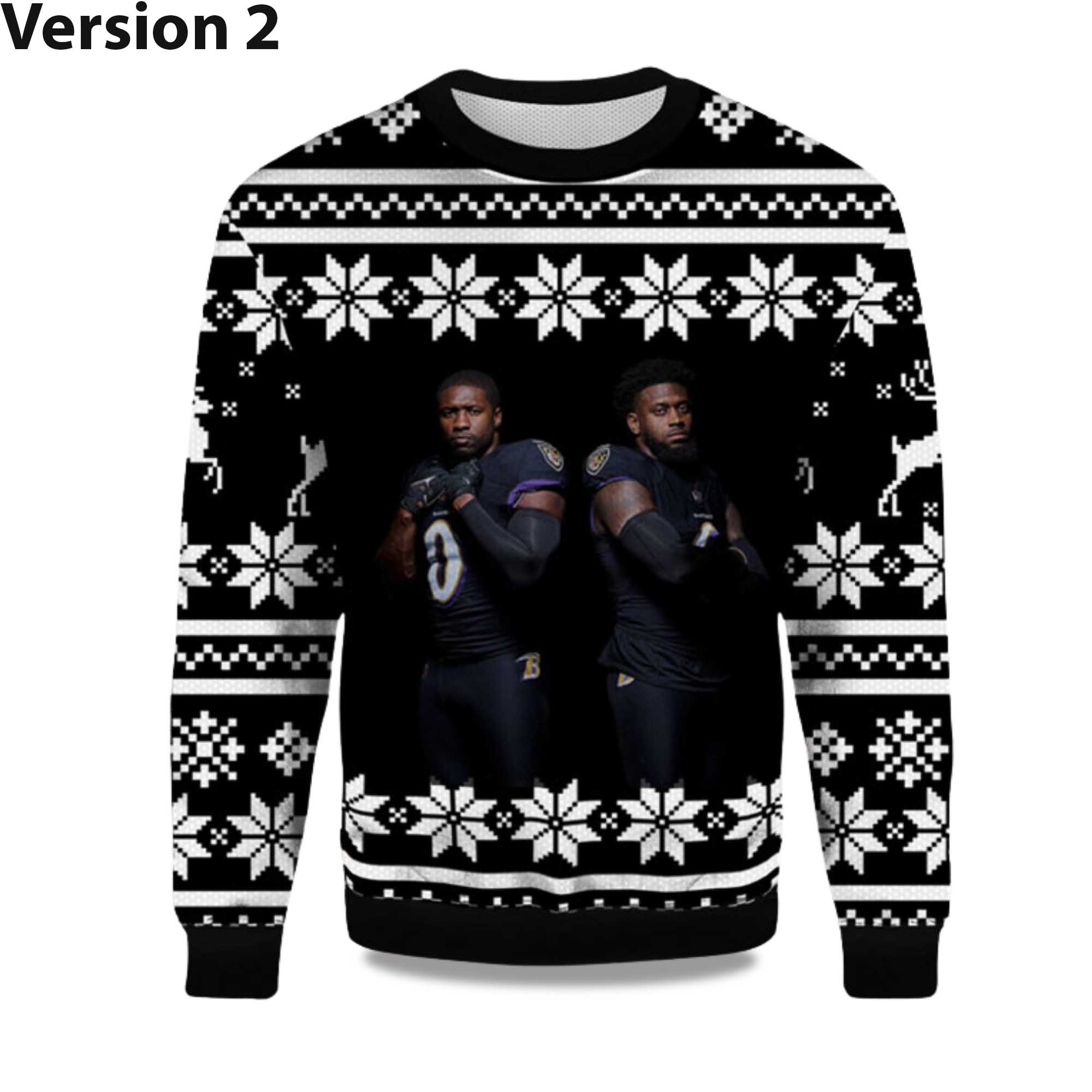 Alternative view of 2025 Roquan Smith and Patrick Queen Ravens Ugly Christmas Sweater
