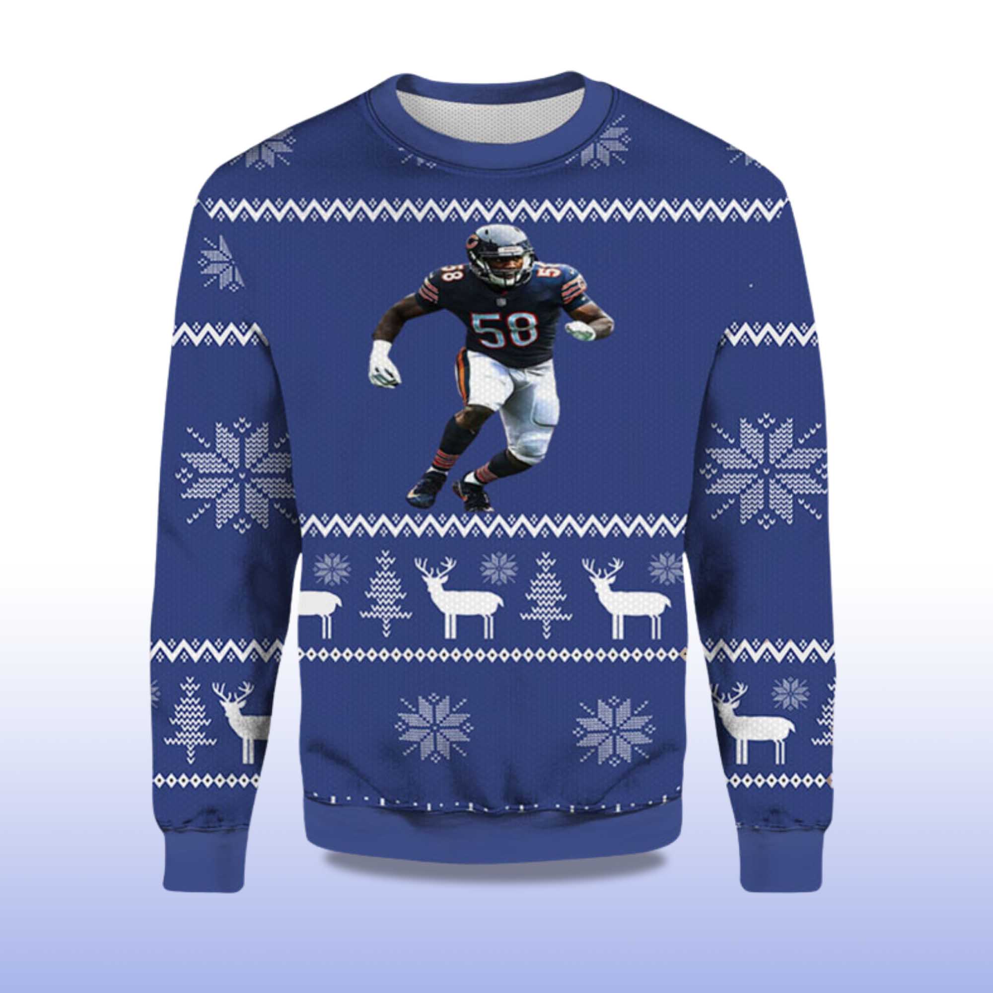 Alternative view of 2025 Roquan Smith Chicago Bears Ugly Christmas Sweater