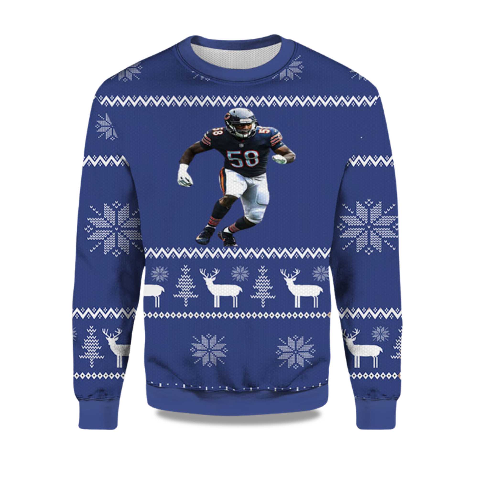 2025 Roquan Smith Chicago Bears Ugly Christmas Sweater