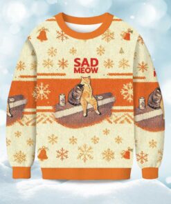 2025 Sad Meow Smoking Cat Christmas Ugly Sweater