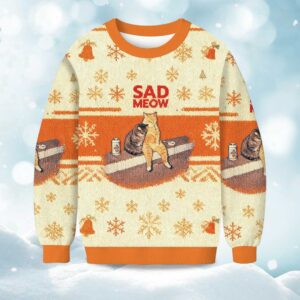 2025 Sad Meow Smoking Cat Christmas Ugly Sweater