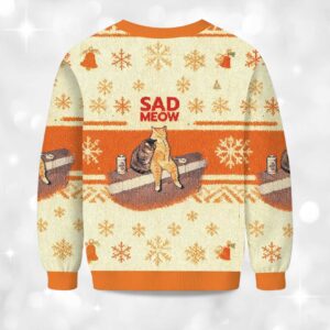 Alternative view of 2025 Sad Meow Smoking Cat Christmas Ugly Sweater