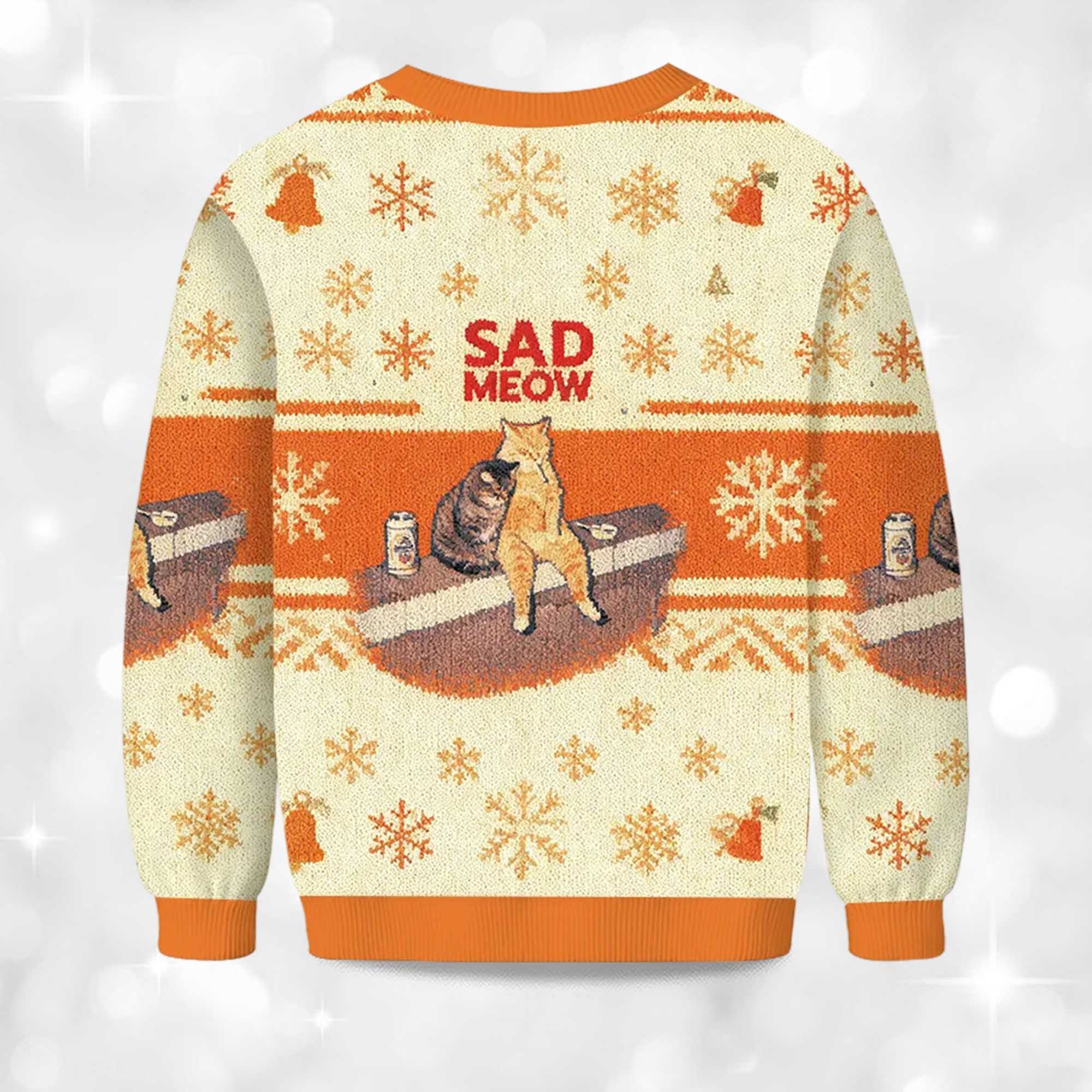 Alternative view of 2025 Sad Meow Smoking Cat Christmas Ugly Sweater