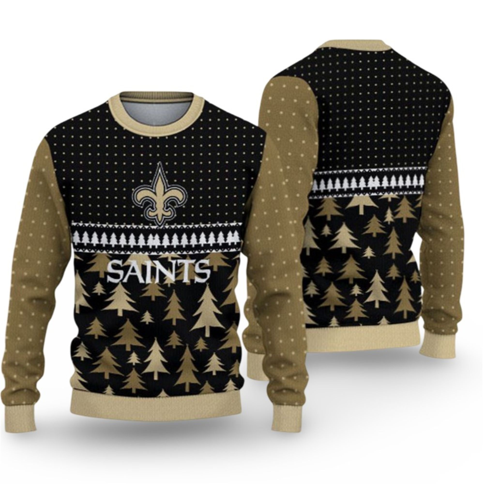 Alternative view of 2025 Saints Festive Holiday Ugly Christmas Sweater - Grishko.com
