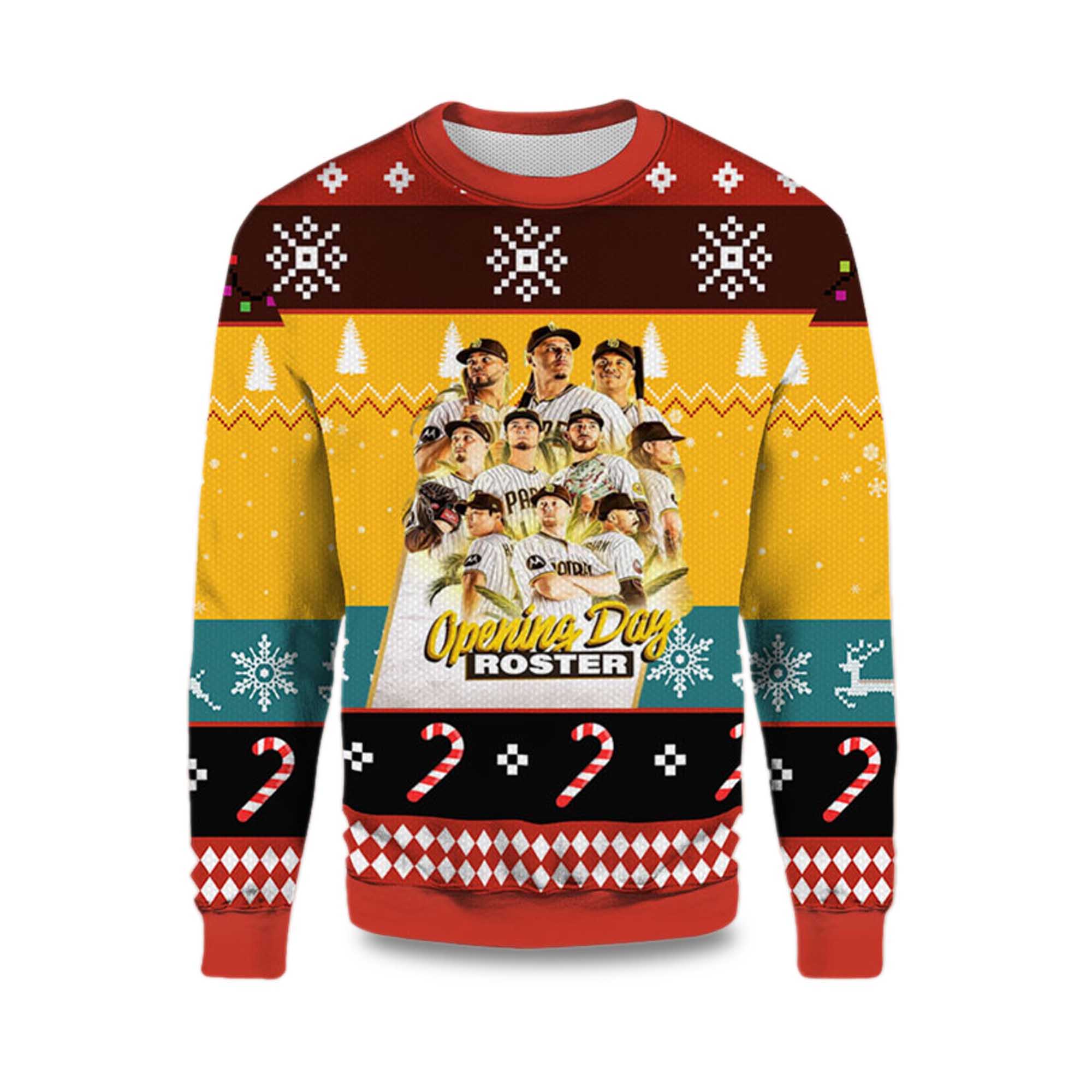 2025 San Diego Padres Opening Day Roster Ugly Christmas Sweater