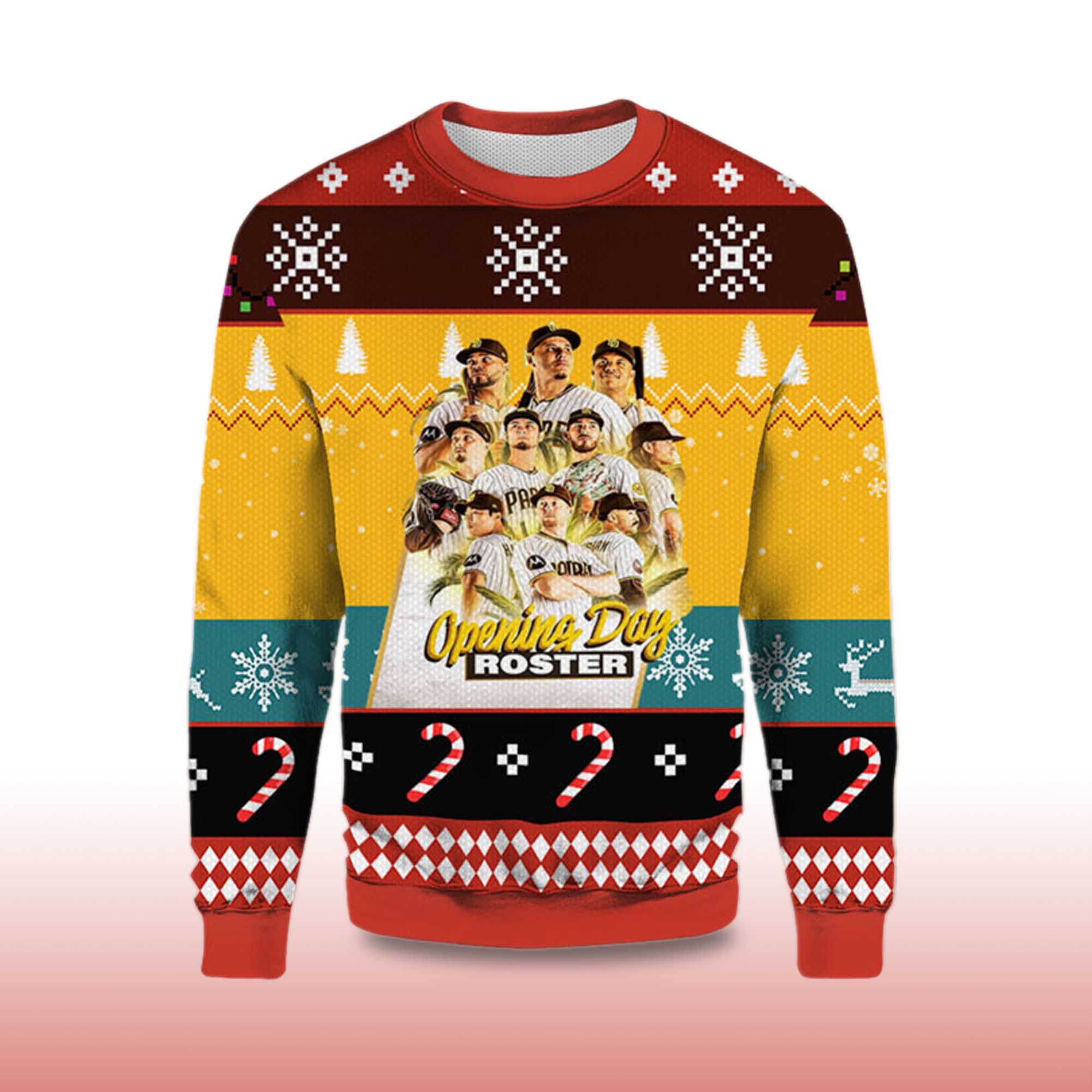 Alternative view of 2025 San Diego Padres Opening Day Roster Ugly Christmas Sweater