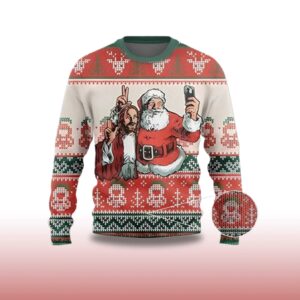 Alternative view of 2025 Santa And Jesus Selfie Ugly Christmas Sweater