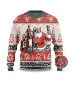 2025 Santa And Jesus Selfie Ugly Christmas Sweater