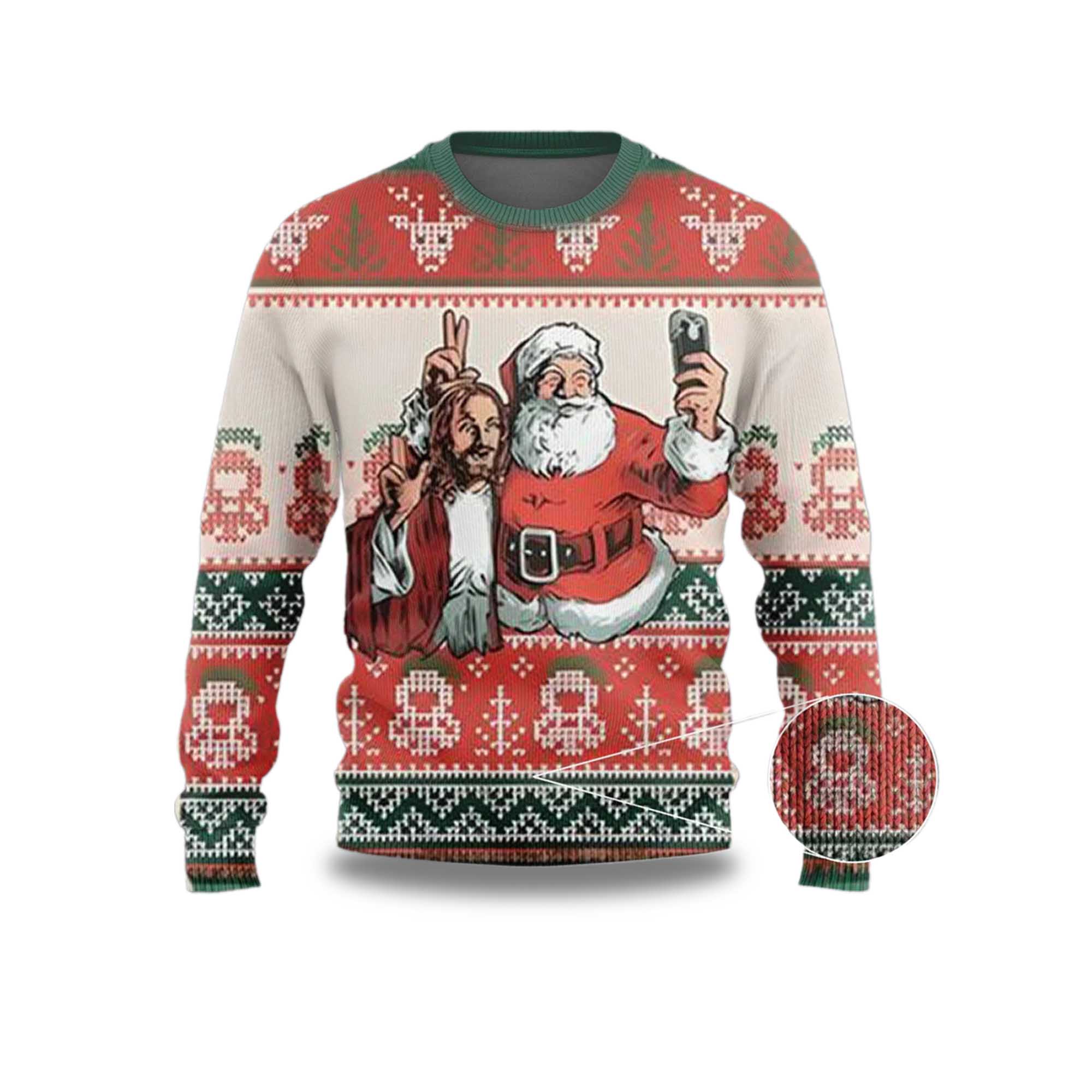 2025 Santa And Jesus Selfie Ugly Christmas Sweater