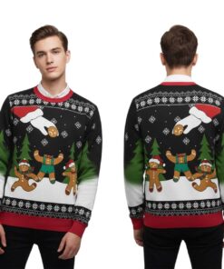 Alternative view of 2025 Santa Claus Attacks Gingerbread Man Ugly Christmas Sweater