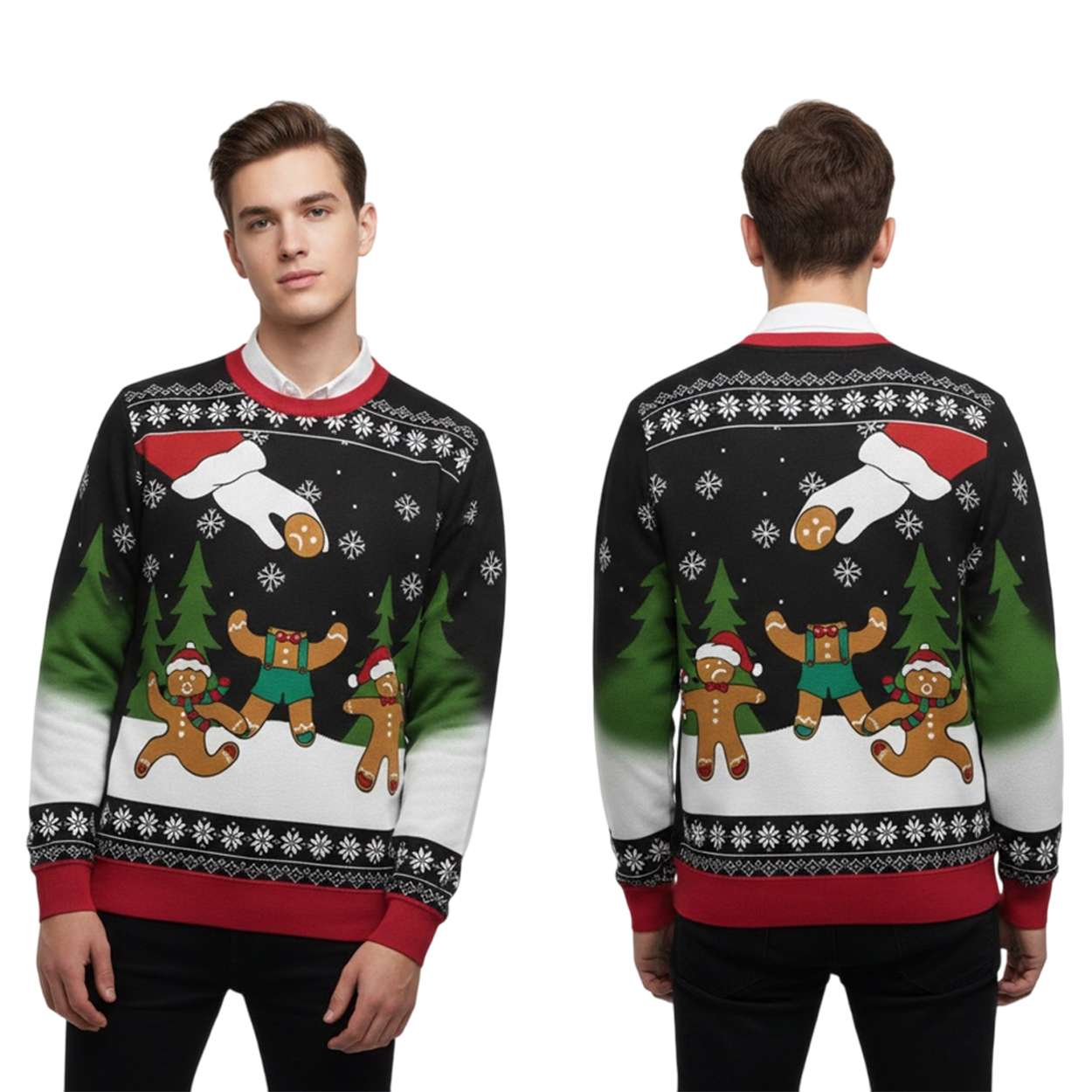 Alternative view of 2025 Santa Claus Attacks Gingerbread Man Ugly Christmas Sweater