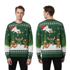 2025 Santa Claus Attacks Gingerbread Man Ugly Christmas Sweater